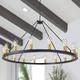 LED Chandelier Black on Wheels 20-Light Large Round Rustic Countryside Chandelier Industrial Light Fixture for Dining Room Living Room Kitchen Island Foyer Hallway