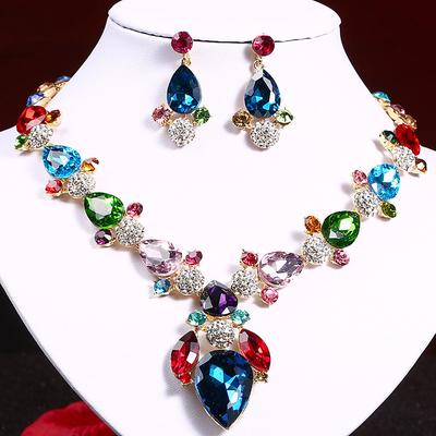 Jewelry Set 3pcs Rhinestone Alloy Earrings Necklace Women's Elegant Vintage Stylish Geometrical Geometric Jewelry Set For Wedding Anniversary Wedding Guest