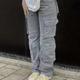 Plain High Rise Cargo Denim Pants, Loose Solid Color Retro Cargo Jeans, Street Casual Style, Women's Denim Jeans & Clothing