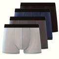 4pcs Men's Simple Solid Color Boxer Briefs Underwear Antibacterial Crotch Breathable Mid Waist Shorts Underpants Panties