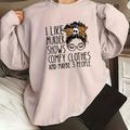 Plus Size Casual Sweatshirt, Women's Plus Cartoon Figure & Slogan Print Long Sleeve Crew Neck Slight Stretch Pullover Sweatshirt, Casual Tops For Fall & Winter, Plus Size Women's Clothing