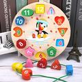 Wooden Shape Color Sorting Clock - Teaching Time Number Blocks Puzzle Stacking Sorter Jigsaw Montessori Early Learning Educational Toy Gift For Year Old Kids Easter Gift