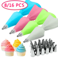 8pcs/16pcs, Pipping Bags And Tips Set, Including Reusable Silicone Pastry Bag, Stainless Steel Pastry Tips Set And Coupler, Baking Tools, Kitchen Gadgets, Kitchen Accessories, Home Kitchen Items