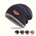 1pc Plus Velvet Men's Beanie Hat, Thickened Ear Protection Knitted Hat For Outdoor Cycling In Autumn And Winter, Ideal Choice For Gifts, Suitable For Thin People
