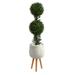 Nearly Natural 4ft. Boxwood Double Ball Topiary Artificial Tree in White Planter with Stand (Indoor/Outdoor)