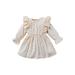 Qmyliery Infant Baby Girls Dress Lace Cutout Round Neck Ruffles Long Sleeve Dress Spring Autumn Casual Princess A-line Dress