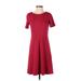 Ann Taylor Factory Casual Dress - A-Line Crew Neck Short sleeves: Burgundy Solid Dresses - Women's Size 4 Petite