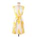 Talbots Casual Dress - Fit & Flare V Neck Sleeveless: Yellow Dresses - Women's Size 6 Petite