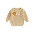 Sunloudy Baby Girls Fall Sweater Flower Letter Crochet Jacquard Long Sleeve Round Neck Pullover Knitwear Casual Daily Jumper Tops