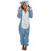 Lovskoo Womens Fluffy Hooded Jumpsuit Fuzzy Pajamas Long Sleeve Cute Ear One Piece Onesie Winter Warm Rompers Sleepwear Sky Blue
