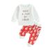 Qtinghua Infant Toddler Baby Boys Christmas Clothes Long Sleeve Letter Print Pullover Tops Tree/Santa Claus/Santa Hat Print Pants Set White 2-3 Years