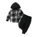 Suealasg Kids Boys Fall Causal Outfits Clothes 6M 1T 2T 3T Baby Boys Long Sleeve Plaid Print Button Hoodie Shirt and Elastic Pants 2PCS Winter Clothing for Toddler Boys