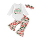 Xkwyshop Christmas-themed Outfit for Baby Girls: Letters Romper Milk Print Pants Headband