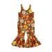 Girls Jumpsuit Sleeveless Floral Prints Bell Bottoms Flare Comfortable and Breathable Outfits for Girls