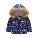 HBYJLZYG Hoodies Puffer Padded Jacket Furry Collar Windproof Coat Kids Girls Boys Winter Warm Thick Printed Hooded Down Coat Thicken Coat Winter Overcoat