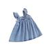 aturustex Elegant Sleeveless A-Line Princess Dress in Solid Color Denim for Baby Girls