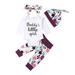 Canrulo 4Pcs Newborn Baby Girl Daddy s Little Girl Outfits Long Sleeve Romper Bodysuit Tops Floral Pants Hat Outfits Purple 9-12 Months