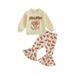 TheFound Toddler Baby Girls Halloween Outfits Pumpkin Pie Print Long Sleeve Sweatshirt and Flare Pants Clothes