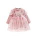 Frobukio Toddler Kids Girls Tutu Tulle Dress Butterfly Pattern Dress Long Sleeve Mini Dress Party Dress