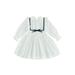 Canrulo Toddler Baby Girls Fall Dress Long Sleeve Ruffle Collar Bow Front Lace Dress Casual Party Dress White 4-5 Years