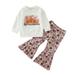 Rovga Outfit For Children Toddler Kids Girls Outfit Letters Prints Long Sleeves Tops Sweatershirts Pumpkin Prints Bell Bottom Pants 2Pcs Set Outfits