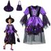 Rovga Outfit For Children Girls Light Up Witch Set Party Dress Up With Hat And Tote Bag