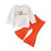 Rovga Outfit For Children Toddler Kids Girls Outfit Letters Prints Long Sleeves Tops Hoodies Pumpkin Prints Bell Bottom Pants 2Pcs Set Outfits