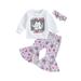 Canrulo Infant Toddler Baby Girls Halloween Outfits Ghost Print Sweatshirt and Flared Pants Headband Set Purple 3-4 Years