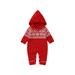 Canrulo Newborn Baby Girl Boy Christmas Knitting Romper Snowflake Long Sleeve Hooded Long Jumpsuit Fall Winter Clothes Red 3-6 Months