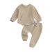 Qtinghua Infant Toddler Baby Girl Boy Fall Clothes Long Sleeve Pullover Tops+Drawstring Elastic Waist Pants Set Khaki 12-18 Months