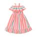 TheFound Toddler Baby Girls Summer Striped Print Dresses Sleeveless Off Shoulder Ruffle Rainbow Dress Casual A-line Dress