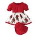 Girl Clothes Flower Print Dress Briefs Suit Summer Puffed Sleeves A Swing Briefs Suit 2Pcs Clothes