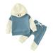 KDFJPTH Toddler Outfits Boys Winter Long Sleeve Hooded Patchwork Color Tops Sweatshirt Pants Suit Clothes Set