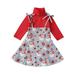 Canrulo Toddler Baby Girls Christmas Outfits Long Sleeve Turtleneck T-shirt with Santa Claus Flower Print Slip Dress Fall Outfits Red 3T