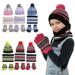 KYAIGUO 3PCS Baby Boys Girls Winter Beanie Hat Scarf Gloves Set Toddler Striped Pom Beanie Glove Neck Warmer Fleece Scarf Set