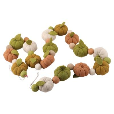 'Handmade Pumpkin-Themed Green and Orange Wool Felt Garland'