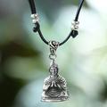 Calmness of Buddha,'Polished Adjustable Sterling Silver Buddha Pendant Necklace'