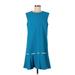 NANETTE Nanette Lepore Casual Dress - DropWaist High Neck Sleeveless: Teal Solid Dresses - Women's Size 10