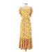 Sachin + Babi Casual Dress - Midi Square Short sleeves: Yellow Print Dresses - Women's Size 8