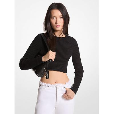 Michael Kors Ribbed Organic Cotton Cropped Sweater Black M