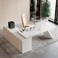 2000mm Modern White L-Shape Executive Desk Drawers & Cabinet Office Desk Right Hand