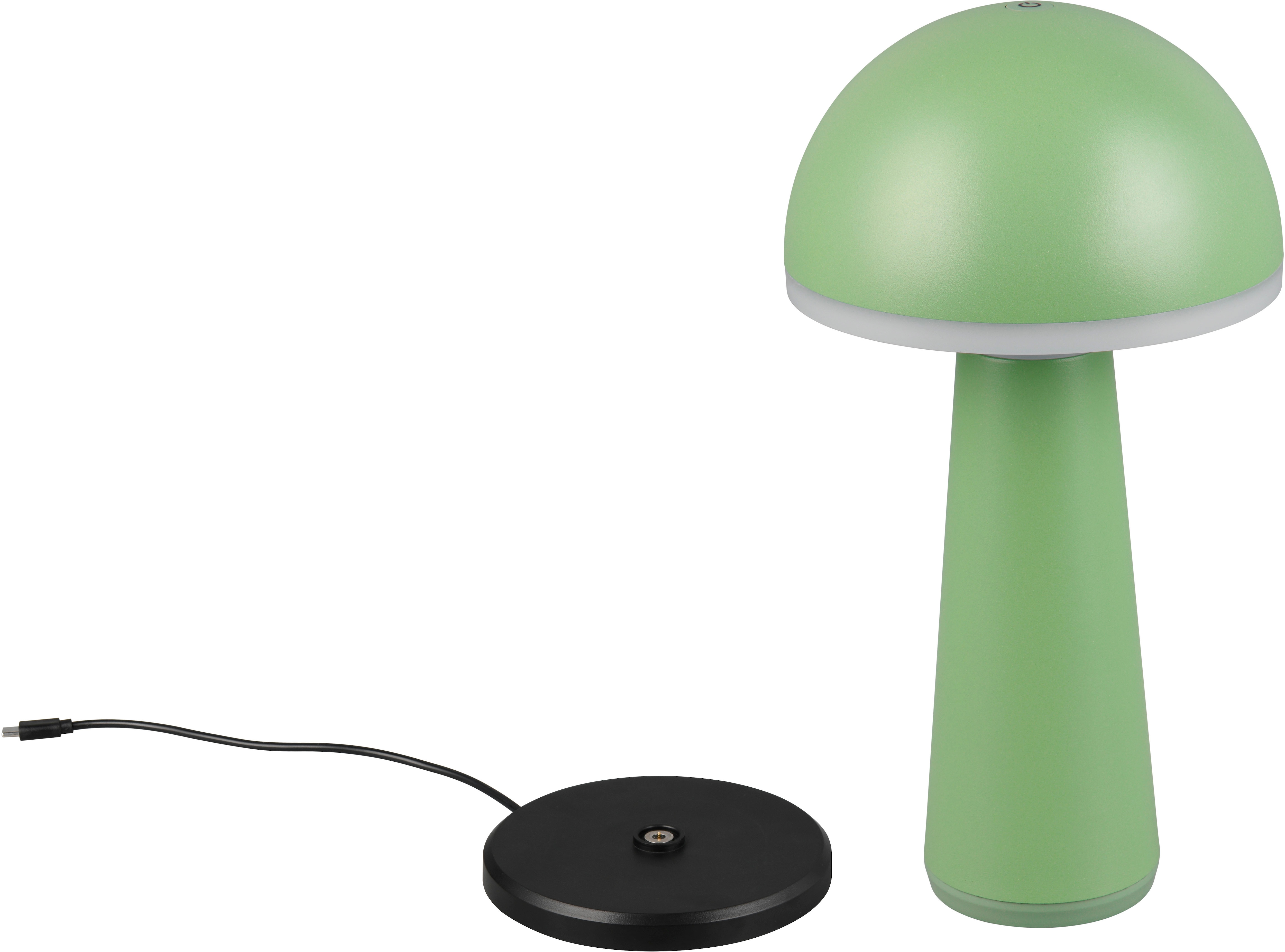 LED Außen-Tischleuchte REALITY LEUCHTEN "FUNGO", grün (pistazie), H:31cm Ø:16cm, Leuchten, Outdoor Akku Tischlampe inkl Ladestation USB-C, Lichtfarbe einstellbar Image