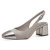 Slingpumps MARCO TOZZI, Damen, Gr. 38, beige (sand kombiniert), Textil, Lederimitat, Veloursleder, klassisch, Schuhe, Abendschuh, Sommerschuh, Blockabsatz, in modischer Karreeform
