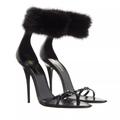 Saint Laurent Sandals - Adorned With A Faux Fur Ankle Strap - black - Sandals for ladies