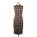 Zara Basic Casual Dress - Sheath High Neck Sleeveless: Brown Plaid Dresses - Women's Size Medium