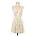 Free People Cocktail Dress - A-Line V Neck Sleeveless: Ivory Print Dresses - Women's Size X-Small