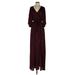 AaKaa Casual Dress V Neck 3/4 sleeves: Burgundy Print Dresses - Women's Size Small