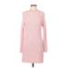 H&M Casual Dress - Mini Crew Neck Long sleeves: Pink Solid Dresses - Women's Size Medium
