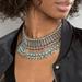 Anthropologie Jewelry | Anthropologie Raga Fringe Statement Necklace Turquoise Silver Choker Bib Collar | Color: Blue/Silver | Size: Os