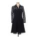 NANETTE Nanette Lepore Cocktail Dress - Shirtdress Collared 3/4 sleeves: Black Solid Dresses - Women's Size 8